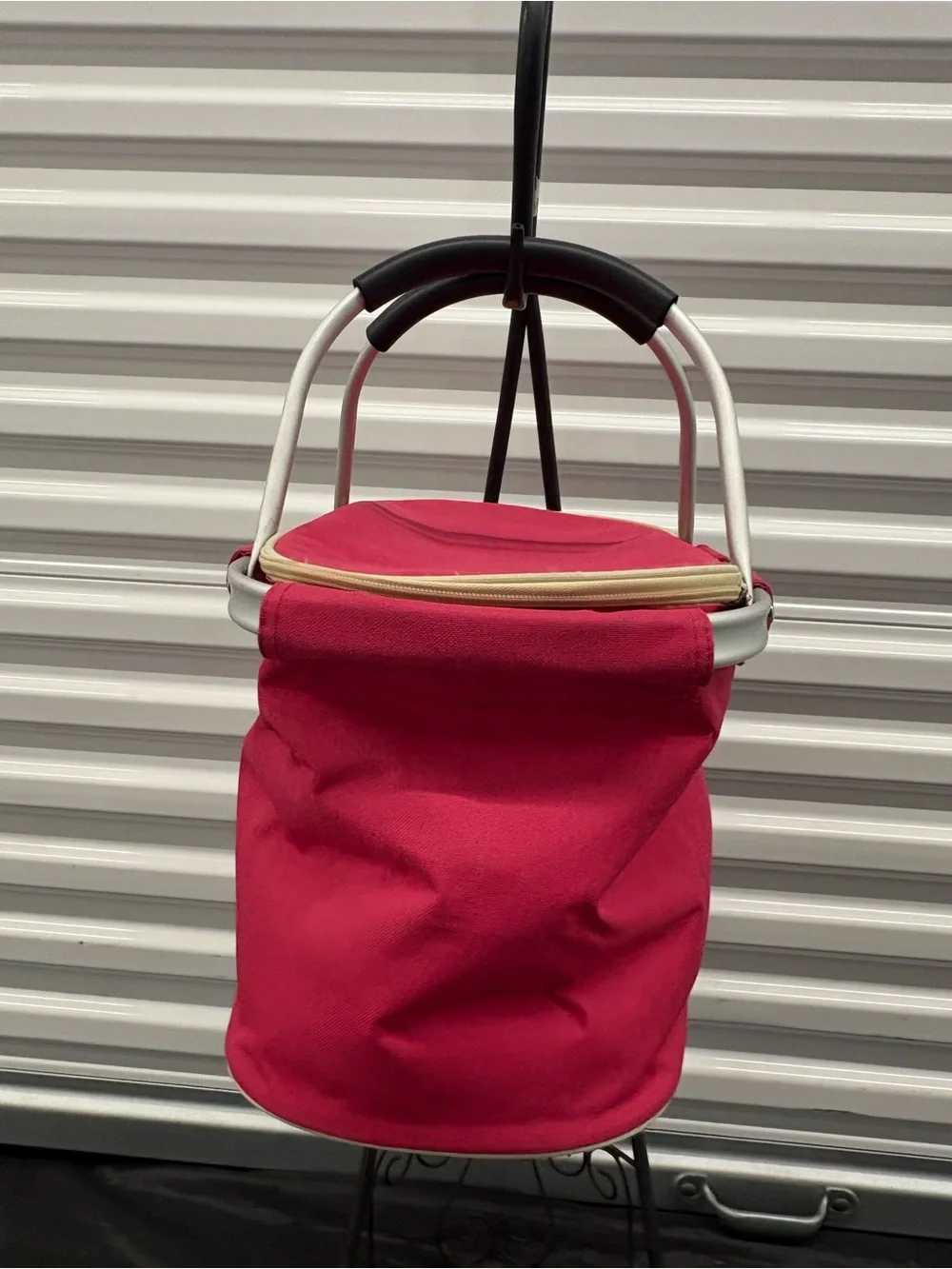 Pink Collapsible Tote Cooler Basket with Aluminum Frame